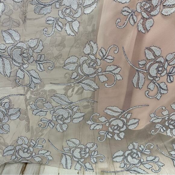 Jump Apparel Halter Tulle Glitter Maxi Dress Gown Juniors Size 5/6 Blush Floral - Picture 5 of 16